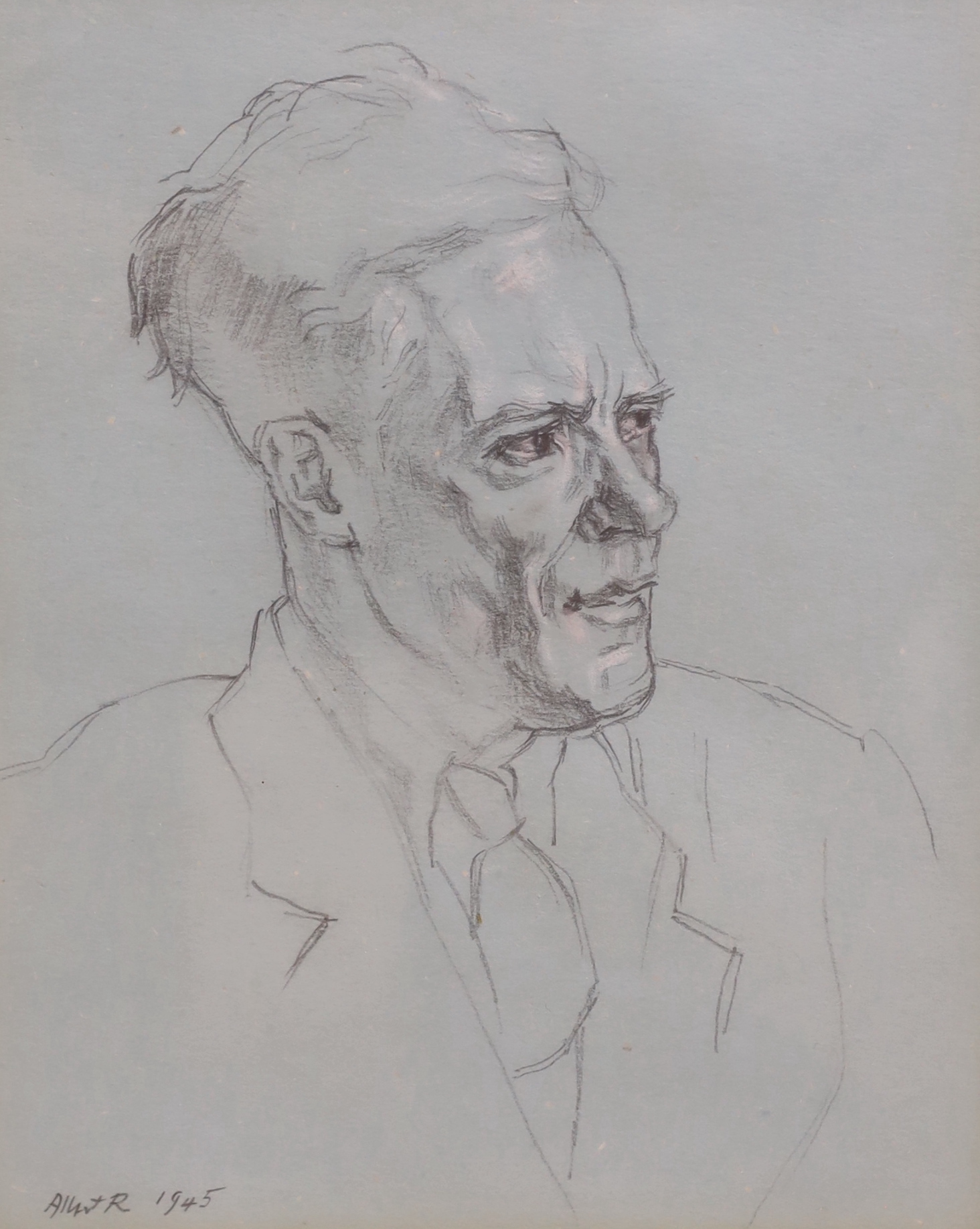 Albert R., two pencil drawings, 'Professor Lord David Cecil' and 'Professor Nevill Coghill Esq.', signed and dated 1945, 14 x 12.5cm and 19 x 15.5cm, matching simulated tortoiseshell frames